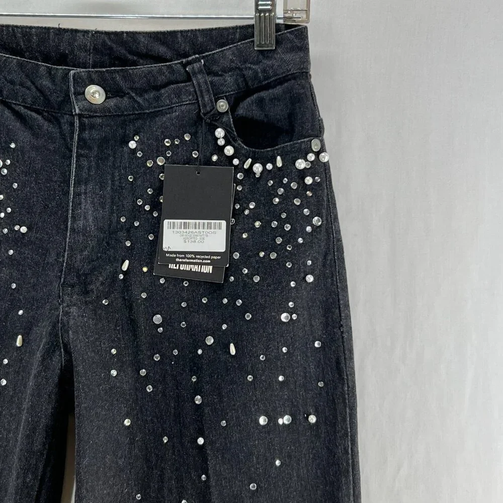 Forenza Embellished Oak Vintage Denim Pants Sz 4 Straight Mid-Rise Stretch Black - Picture 9 of 14
